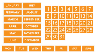Orange Whiteboard Calendar Magnet Non Abbreviated Bundle (Months, Days of The Week, Dates 1-31)