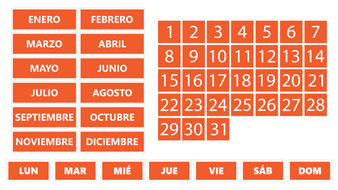 Burnt Orange Whiteboard Calendar Magnet Non-Abbreviated Spanish Bundle (Dates, Days of The Week, Months) By DCM Solutions