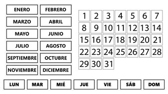 Black Inverted Whiteboard Calendar Magnet Non-Abbreviated Spanish Bundle (Dates, Days of The Week, Months) By DCM Solutions