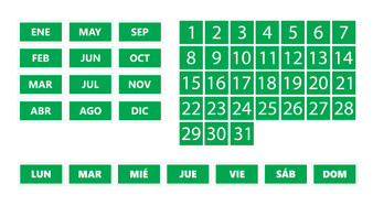 Green Whiteboard Calendar Magnet Spanish Bundle (Dates, Days of The Week, Months) By DCM Solutions