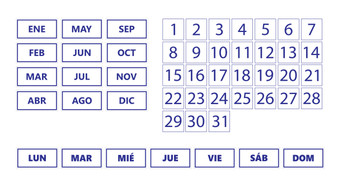 Blue Inverted Whiteboard Calendar Magnet Spanish Bundle (Dates, Days of The Week, Months) By DCM Solutions