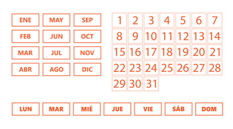 Burnt Orange Inverted Whiteboard Calendar Magnet Spanish Bundle (Dates, Days of The Week, Months) By DCM Solutions