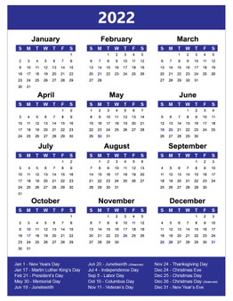 Blue Magnetic Whiteboard Calendar Full Year 2022