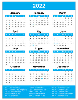 Cyan Magnetic Whiteboard Calendar Full Year 2022