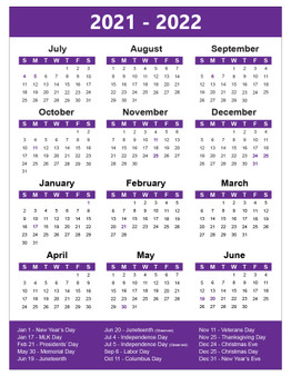 Purple 2021-2022 School Year Magnetic Calendar by DCM Solutions