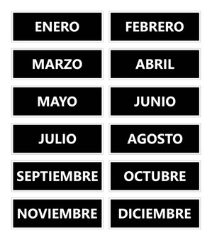 Black Spanish Calendar Month Magnets Non-Abbreviated by DCM Solutions
