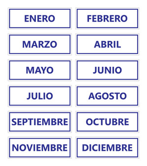 Blue Inverted Spanish Calendar Month Magnets Non-Abbreviated by DCM Solutions