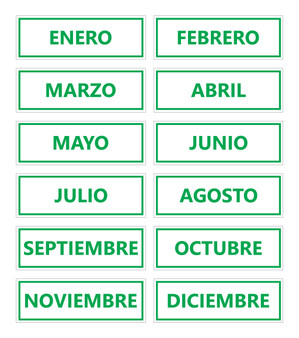 Green Inverted Spanish Calendar Month Magnets Non-Abbreviated by DCM Solutions