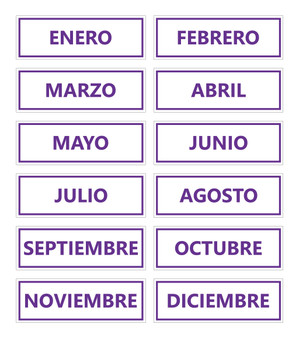 Purple Inverted Spanish Calendar Month Magnets Non-Abbreviated by DCM Solutions