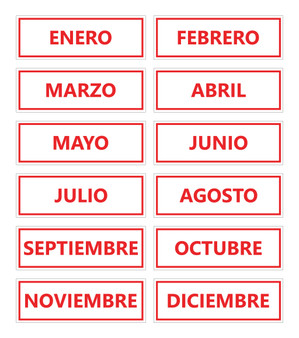 Red Inverted Spanish Calendar Month Magnets Non-Abbreviated by DCM Solutions