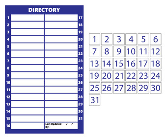 Blue Inverted Dry Erase Magnetic Directory and Number Label Magnets Bundle by DCM Solutions