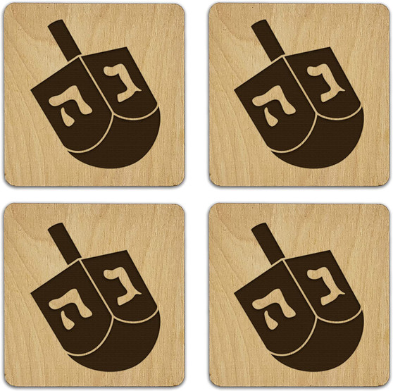 Etched Dreidel Wooden Etched 4" Drink Coaster by DCM Solutions
