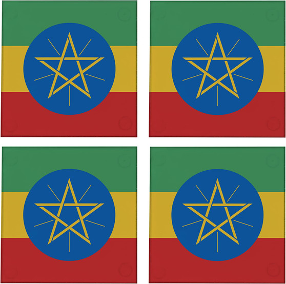 Ethiopia Flag 3.5" Square Glass Coasters by DCM Solutions