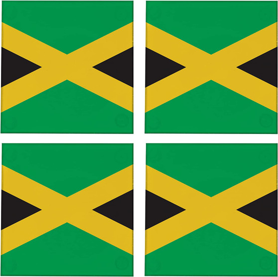 Jamaica Flag 3.5" Square Glass Coasters by DCM Solutions