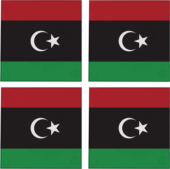 Libya Flag 3.5" Square Glass Coasters by DCM Solutions
