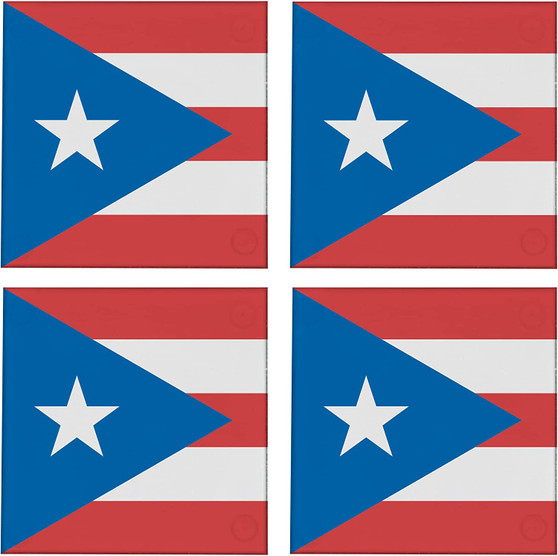 Puerto Rico Flag 3.5" Square Glass Coasters by DCM Solutions