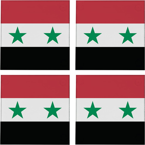 Syria Flag 3.5" Square Glass Coasters by DCM Solutions