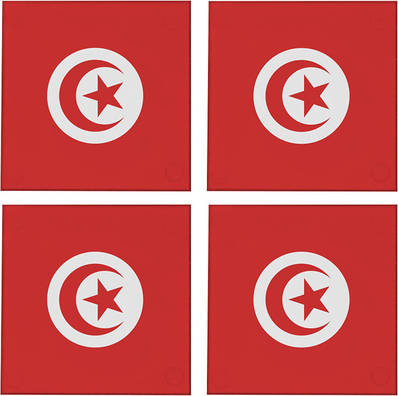 Tunisia Flag 3.5" Square Glass Coasters by DCM Solutions