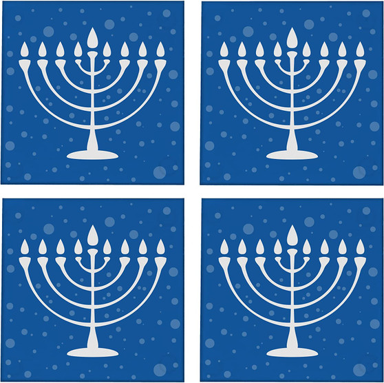 Hanukkah Menorah 3.5" Square Glass Coasters by DCM Solutions