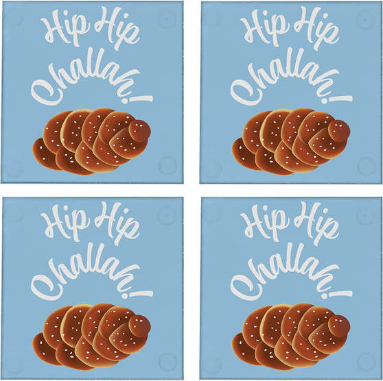 Hip Hip Challah 3.5" Square Glass Coasters by DCM Solutions