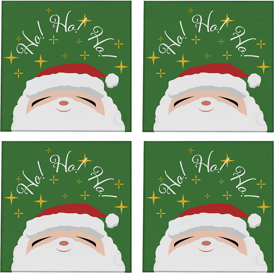 Ho Ho Ho Santa 3.5" Square Glass Coasters by DCM Solutions