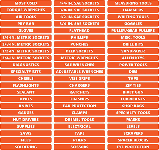 Burnt Orange Toolbox Organizational Sticker Rounded Labels Ultimate Set