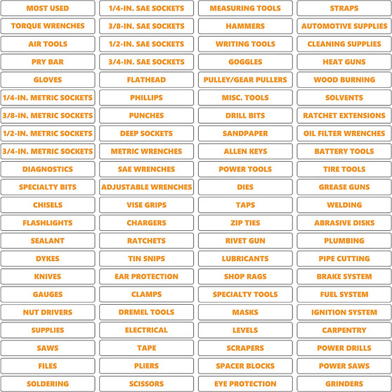 Orange Inverted Toolbox Organizational Sticker Rounded Labels Premium Set