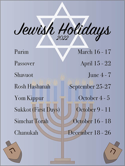 2022 Jewish Holiday Calendar Magnet