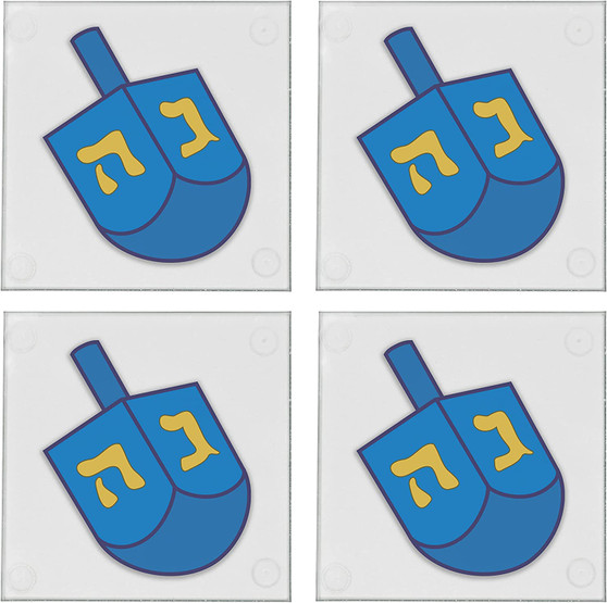 Chanukkah Dreidel 3.5" Square Glass Coaster