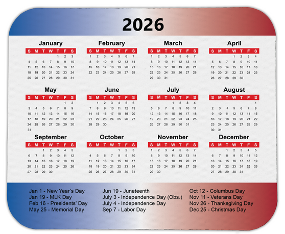 2026 Calendar Mouse Pads