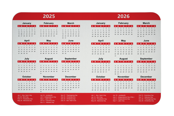 2025 - 2026 Dual Calendar Mouse Pads