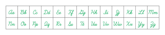 Green Inverted Cursive Alphabet Letters (Upper and Lower Case)