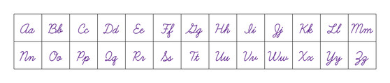 Purple Inverted Cursive Alphabet Letters (Upper and Lower Case)