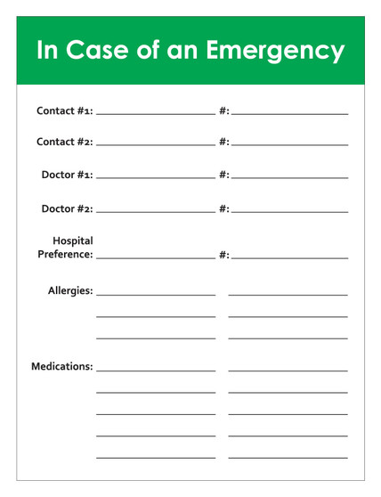 Green Emergency Contact Sign