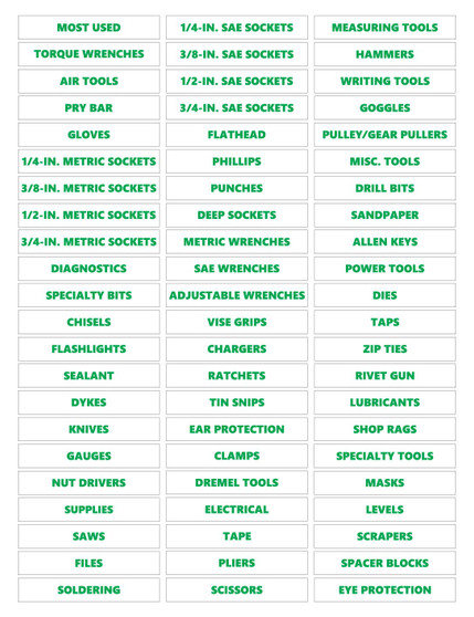 Green Inverted Ultimate Toolbox Magnetic Labels by DCM Solutions