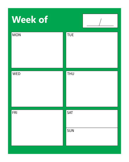 Green With White Text Weekly Business Organizer Dry Erase Magnet by DCM Solutions