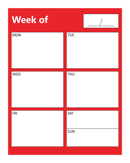 Red With White Text Weekly Business Organizer Dry Erase Magnet by DCM Solutions