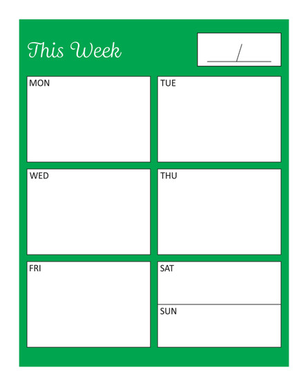 Green With White Text Weekly Home Organizer Dry Erase Magnet by DCM Solutions