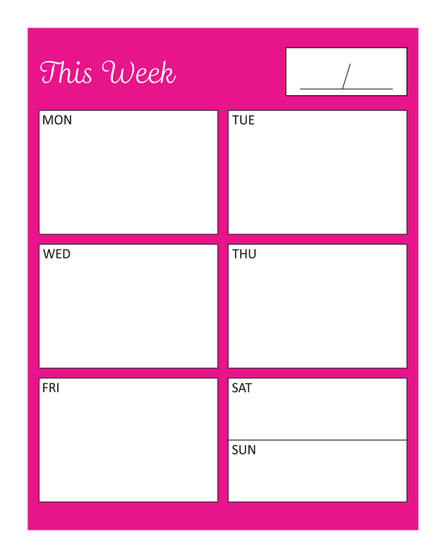 Pink With White Text Weekly Home Organizer Dry Erase Magnet by DCM Solutions