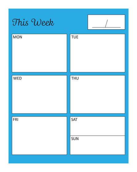 Cyan With Black Text Weekly Home Organizer Dry Erase Magnet by DCM Solutions