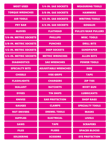 Pink Ultimate Rounded Tool Box Magnetic Labels By DCM Solutions