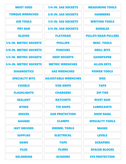 Cyan Inverted Ultimate Rounded Tool Box Magnetic Labels By DCM Solutions