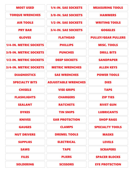 Red Inverted Ultimate Rounded Tool Box Magnetic Labels By DCM Solutions