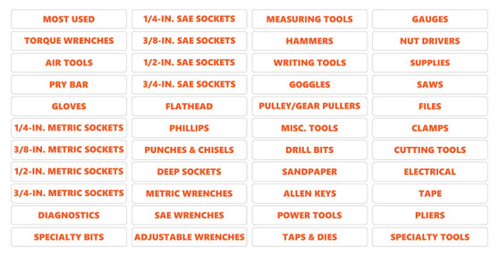 Burnt Orange Inverted Toolbox Organizational Magnetic Rounded Labels Advanced Set