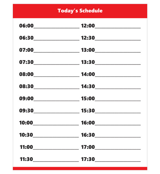 Red Dry Erase Hourly Schedule Magnet (24 Hour Clock) By DCM Solutions