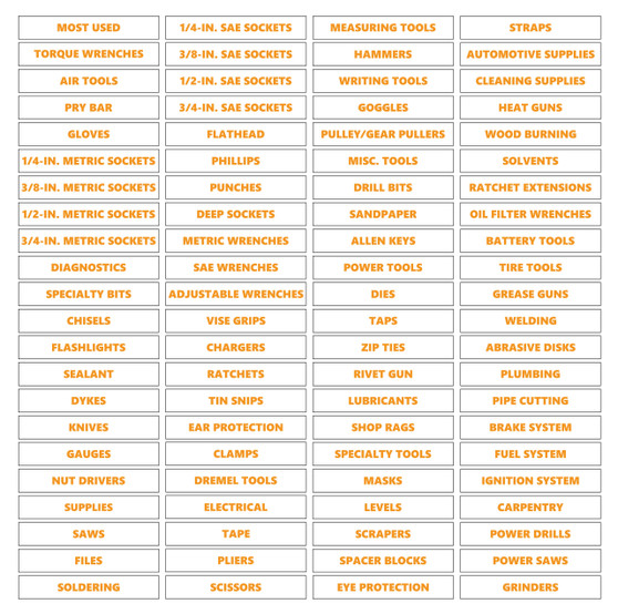 Orange Inverted Toolbox Organizational Magnetic Labels Premium Set by DCM Solutions