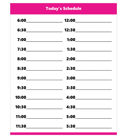 Pink Dry Erase Hourly Schedule Magnet (Standard Clock) By DCM Solutions