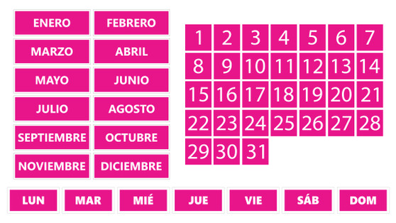 Pink Whiteboard Calendar Magnet Non-Abbreviated Spanish Bundle (Dates, Days of The Week, Months) By DCM Solutions