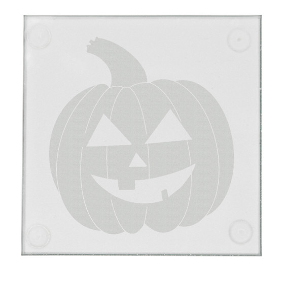 Jack O'Lantern Pumpkin Halloween Etched 3.5" Square Glass Coasters by DCM Solutions