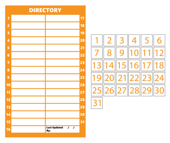 Orange Inverted Dry Erase Magnetic Directory and Number Label Magnets Bundle by DCM Solutions